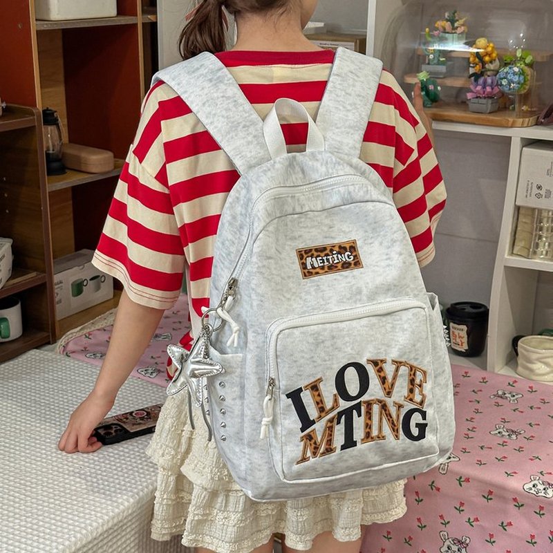 School Backpack Teen - Ransel Abu-abu Y2K untuk Wanita, Tas